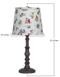 Distressed Brown Traditional Table Lamp with Birds Printed Shade