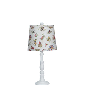 White Traditional Table Lamp with Birds Printed Shade