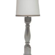 Brown Washed Wood Finish Table Lamp with White Linen Shade