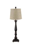 Distressed Black Traditional Table Lamp with Natural Burlap Fabric Shade