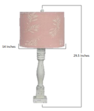 Distressed White Table Lamp with Olive Branch Pink Shade