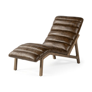 HomeRoots Modern Brown Genuine Leather Chaise Lounge Chair With Solid Wood Frame And Base 380185-HOMEROOTS 380185