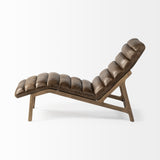 HomeRoots Modern Brown Genuine Leather Chaise Lounge Chair With Solid Wood Frame And Base 380185-HOMEROOTS 380185