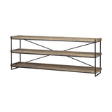 HomeRoots Light Brown Mango Wood Finish Console Table With Matte Black Iron Frame 380194-HOMEROOTS 380194