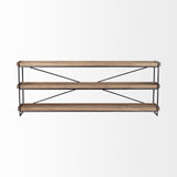 HomeRoots Light Brown Mango Wood Finish Console Table With Matte Black Iron Frame 380194-HOMEROOTS 380194