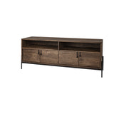 HomeRoots Medium Brown Mango Wood Finish Tv Stand Media Console With 4 Doors And 2 Open Shelves 380198-HOMEROOTS 380198