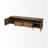 HomeRoots Medium Brown Solid Mango Wood Finish Tv Stand Media Console With 4 Cabinets And Single Open Shelf 380199-HOMEROOTS 380199