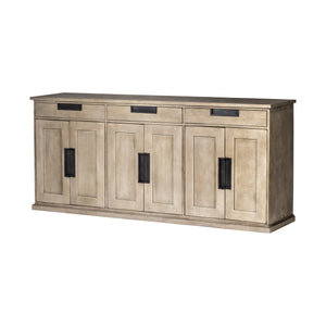 HomeRoots Brown Solid Mango Wood Sideboard With 3 Cabinets And 3 Drawers 380206-HOMEROOTS 380206