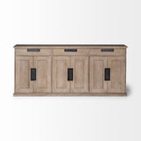 HomeRoots Brown Solid Mango Wood Sideboard With 3 Cabinets And 3 Drawers 380206-HOMEROOTS 380206