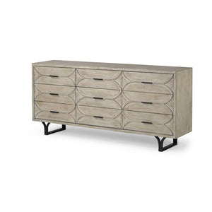 HomeRoots Light Brown And White Solid Mango Wood Finish Sideboard With 9 Drawers 380211-HOMEROOTS 380211