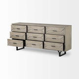 HomeRoots Light Brown And White Solid Mango Wood Finish Sideboard With 9 Drawers 380211-HOMEROOTS 380211