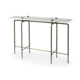 HomeRoots White Marble Console Table With Brass Toned Iron Base 380223-HOMEROOTS 380223