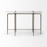 HomeRoots White Marble Console Table With Brass Toned Iron Base 380223-HOMEROOTS 380223
