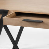 HomeRoots Solid Mango Wood Finish Writing Desk With Single Storage And Black Triangular Iron Legs 380231-HOMEROOTS 380231