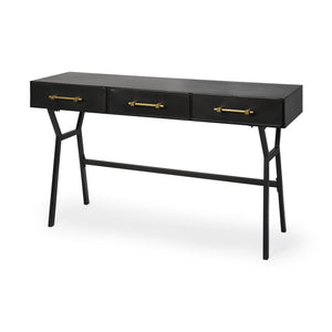 HomeRoots Black Metal Matte Finish Writing Desk With 3 Drawers 380232-HOMEROOTS 380232