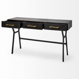 HomeRoots Black Metal Matte Finish Writing Desk With 3 Drawers 380232-HOMEROOTS 380232