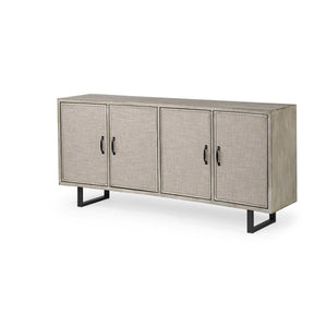 HomeRoots Light Brown Solid Wood  Sideboard With 4 Fabric Covered Cabinet Doors 380243-HOMEROOTS 380243