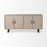 HomeRoots Light Brown Solid Wood  Sideboard With 4 Fabric Covered Cabinet Doors 380243-HOMEROOTS 380243