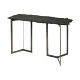 HomeRoots Rectangular Black Live Edge Slate Console Table With Double Pedestal Base 380247-HOMEROOTS 380247