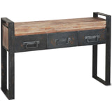 HomeRoots Medium Brown Wooden Console Table With Black Metal Frame And 3 Storage Drawers 380248-HOMEROOTS 380248
