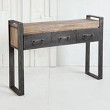 HomeRoots Medium Brown Wooden Console Table With Black Metal Frame And 3 Storage Drawers 380248-HOMEROOTS 380248