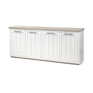 HomeRoots Brown Solid Mango Wood Top & White Frame Sideboard With 4 Cabinet Doors 380252-HOMEROOTS 380252