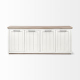 HomeRoots Brown Solid Mango Wood Top & White Frame Sideboard With 4 Cabinet Doors 380252-HOMEROOTS 380252