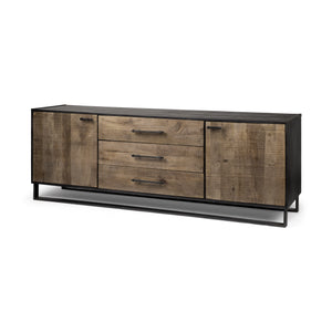 HomeRoots Brown Solid Mango Wood Finish Sideboard With 3 Drawers And 2 Cabinet Doors 380256-HOMEROOTS 380256