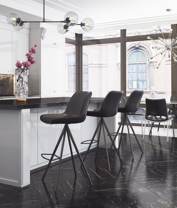 Zuo Modern Aki 100% Polyurethane, Plywood, Steel Modern Commercial Grade Barstool Set - Set of 2 Black 100% Polyurethane, Plywood, Steel