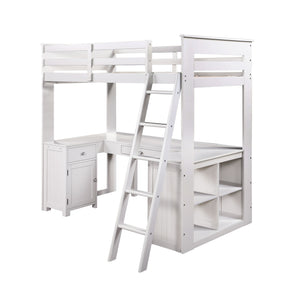 Ambar Cottage Loft Bed with Chest, Desk & Bookcase Light Gray 38065-ACME