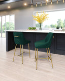 Zuo Modern Madelaine 100% Polyester, Plywood, Steel Modern Commercial Grade Counter Stool Green, Gold 100% Polyester, Plywood, Steel