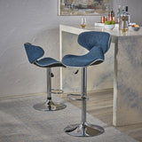 Carlota Modern Adjustable Height 24"-32" Fabric Swivel Barstool, Indigo Weave Tweed Noble House