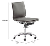 Zuo Modern Lider 100% Polyurethane, Steel, Aluminum Alloy Modern Commercial Grade Armless Office Chair Gray, Silver 100% Polyurethane, Steel, Aluminum Alloy