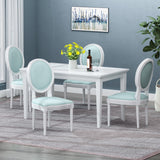 Noble House Phinnaeus French Country Fabric Dining Chairs (Set of 4), Light Blue and White