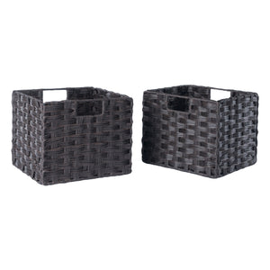 Winsome Wood Melanie 2-Piece Woven Fiber Basket Set, Foldable, Chocolate 38209-WINSOMEWOOD