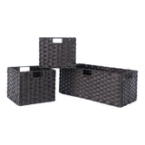 Melanie 3-Piece Woven Fiber Basket Set, Foldable, Chocolate