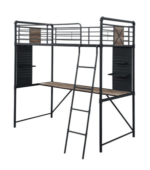 Cordelia Industrial Twin Loft Bed w/Desk Antique Oak, Sandy Black & Dark Bronze Hand-Brushed Finish 38310-ACME