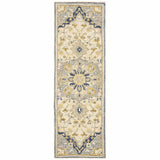 3'x8' Blue and Ivory Bohemian Runner Rug