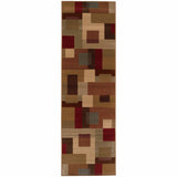 3'x8' Red and Tan Geometric Runner Rug