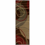 3'x8' Brown and Red Abstract Runner Area Rug