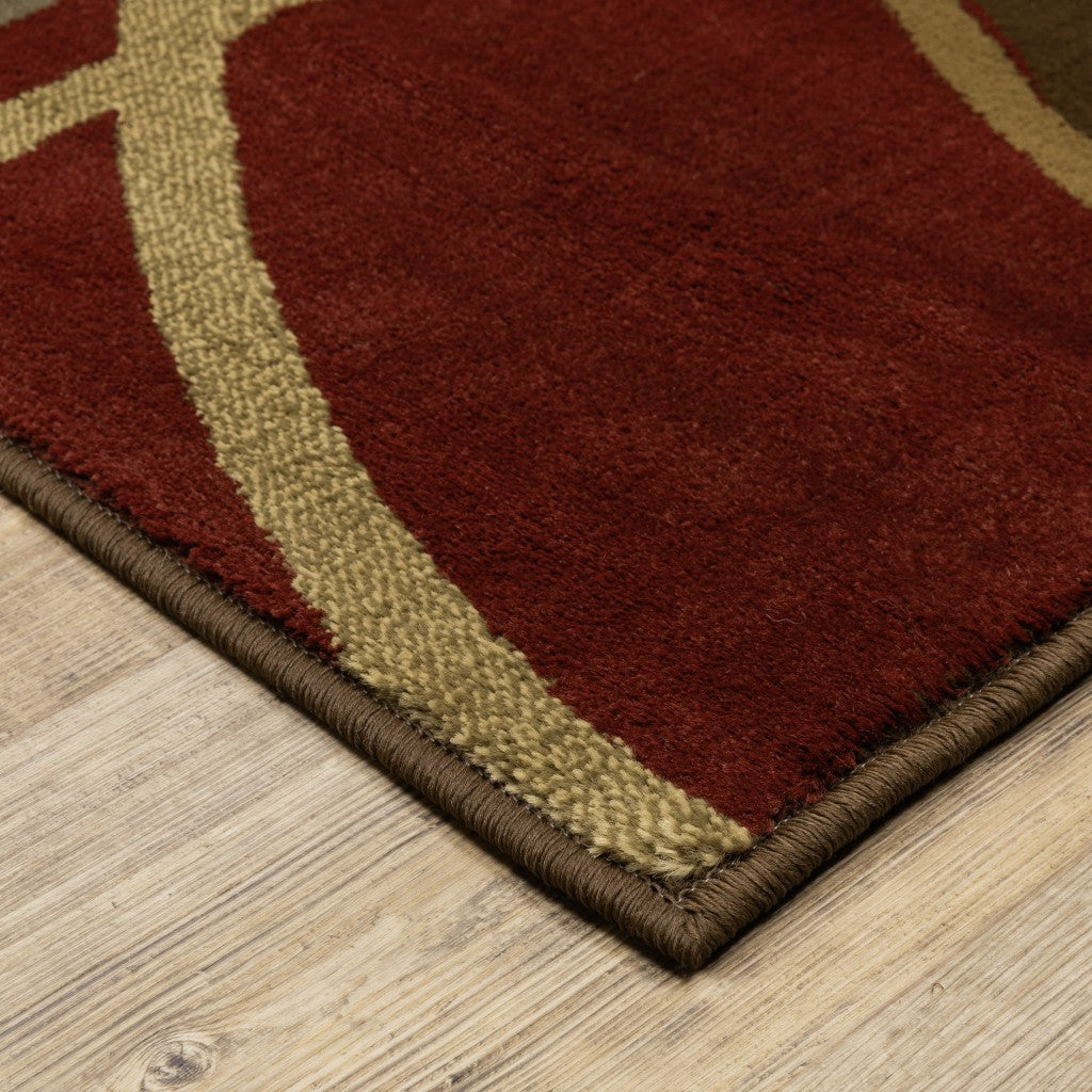 3'x8' Brown and Red Abstract Runner Area Rug