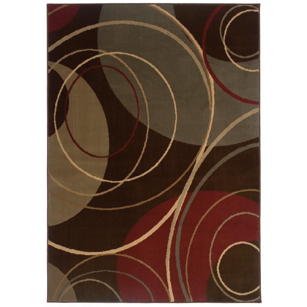 8'x10' Brown and Red Abstract Area Rug