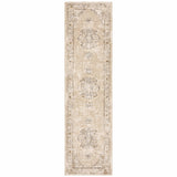 2'x8' Beige and Ivory Center Jewel Runner Rug