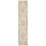 3'x12' Beige and Ivory Center Jewel Runner Rug