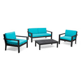 Santa Ana Outdoor 4 Seater Acacia  Wood Chat Set with Cushions, Wire Brushed Dark Gray and Teal Noble House