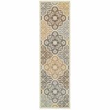 Ivory Grey Floral Medallion Indoor Outdoor Area Runner Rug