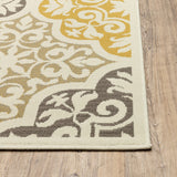 6' x 9' Ivory Grey Floral Medallion Indoor Outdoor Area Rug