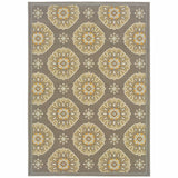 2' x 8' Grey Gold Floral Medallion Discs Indoor Outdoor Area Rug