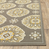 2' x 8' Grey Gold Floral Medallion Discs Indoor Outdoor Area Rug