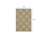 2' x 8' Grey Gold Floral Medallion Discs Indoor Outdoor Area Rug